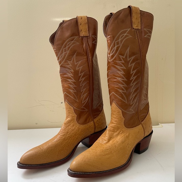 NWT Alberta Boot Brown & Tan Exotic Leather Cowboy Western Boots Women Size 10 - Picture 1 of 8